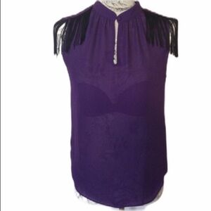 Bcbgeneration Purple Fringe Sheer Top XS